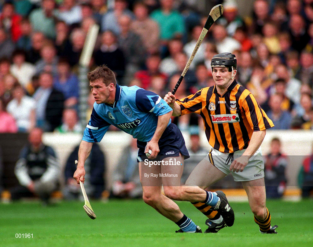 22 June 1997; Sean Duignan of Dublin in action against Niall Moloney of Kilkenny during the GAA Leinster Senior Hurling Championship Semi-Final match between Kilkenny and Dublin at Croke Park in Dublin. Photo by Ray McManus/Sportsfile