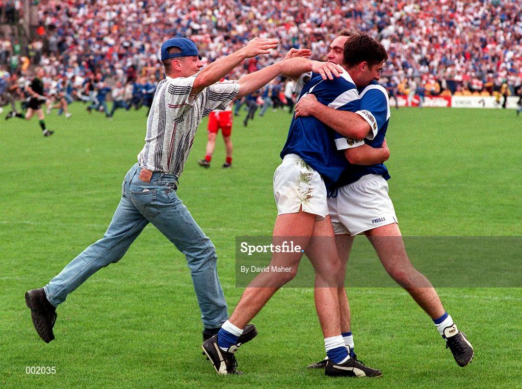 20 July 1997; Terry Farrelly, left, and Bernard Morris of Cavan celebrate following the Ulster GAA Football Senior Championship Final match between Cavan and Derry at St. Tiernach's Park in Clones, Monaghan. Photo by David Maher/Sportsfile