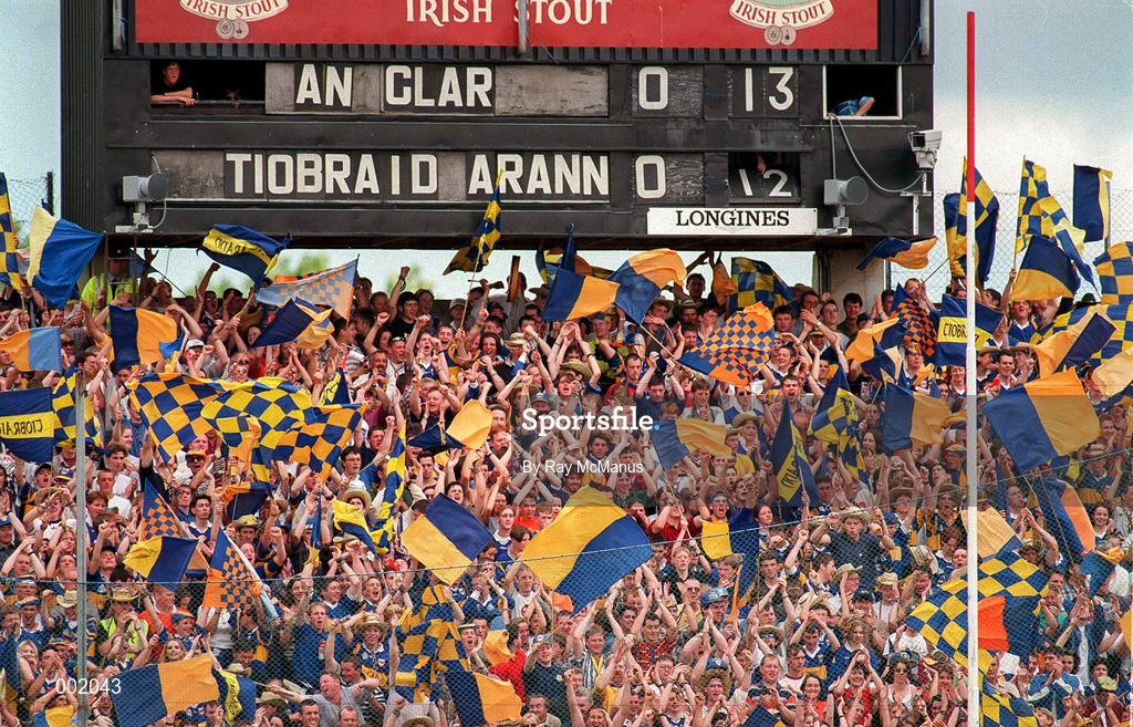 6 July 1997; Tipperary Fans celebrate during the GAA Munster Senior Hurling Championship Final match between Clare and Tipperary at Páirc Uí Chaoimh in Cork. Photo by Ray McManus/Sportsfile