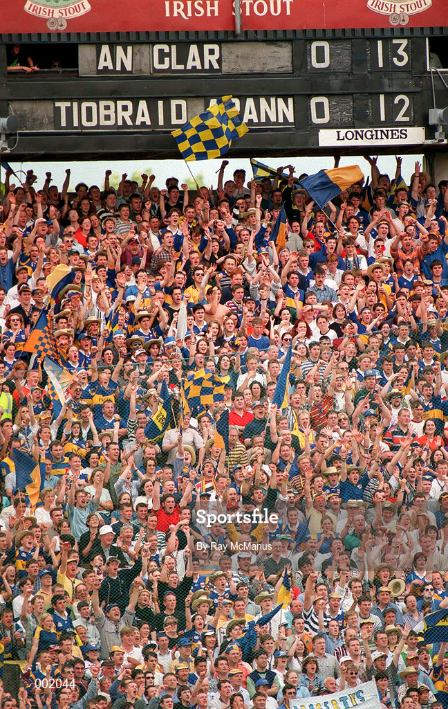 6 July 1997; Tipperary Fans celebrate during the GAA Munster Senior Hurling Championship Final match between Clare and Tipperary at Páirc Uí Chaoimh in Cork. Photo by Ray McManus/Sportsfile