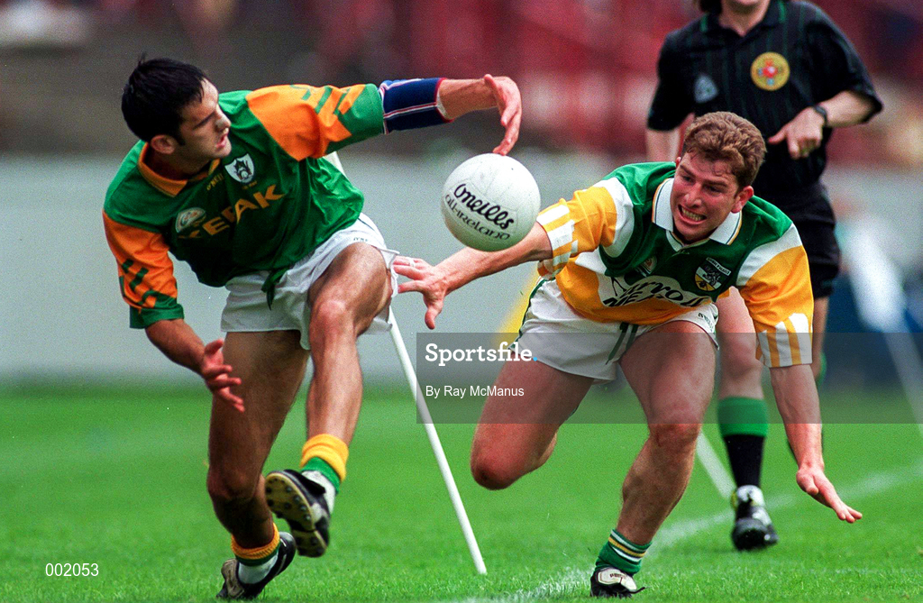 16 August 1997; Tom Coffey of Offaly in action against Nigel Nestor of Meath during the Leinster GAA Senior Football Championship Final match between Offaly and Meath at Croke Park in Dublin. Photo by Ray McManus/Sportsfile