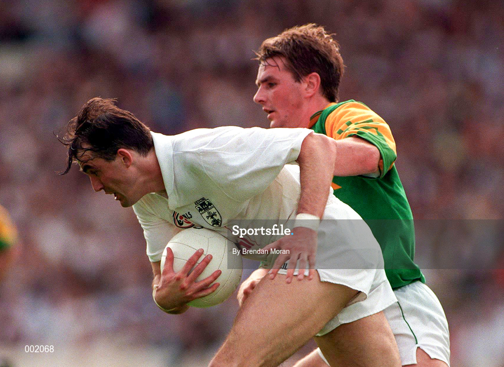 6 July 1997; Tom Harris of Kildare in action against Darren Fay of Meath during the Leinster GAA Senior Football Championship Semi-Final match between Kildare and Meath at Croke Park in Dublin. Photo by Brendan Moran/Sportsfile