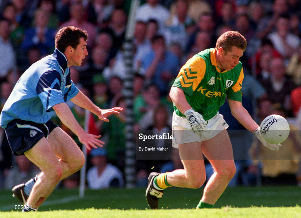 15 June 1997; Tommy Dowd of Meath in action against Paddy Christie of Dublin during the Leinster GAA Senior Football Championship Quarter-Final match between Meath and Dublin at Croke Park in Dublin. Photo by David Maher/Sportsfile