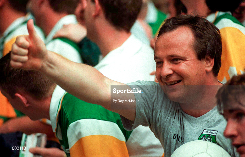 16 August 1997; Offaly manager Tommy Lyons celebrates following the Leinster GAA Senior Football Championship Final match between Offaly and Meath at Croke Park in Dublin. Photo by Ray McManus/Sportsfile