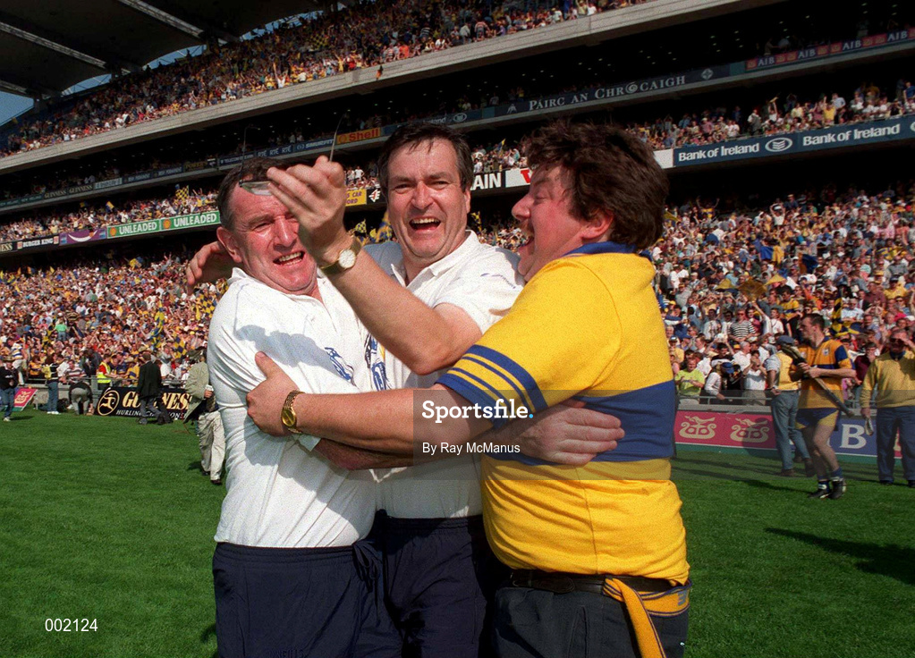 10 August 1997; A Clare supporter celebrates with Mike McNamara, left, and Tony Considine following the Guinness All-Ireland Senior Hurling Championship Semi-Final match between Clare and Kilkenny at Croke Park in Dublin. Photo by Ray McManus/Sportsfile