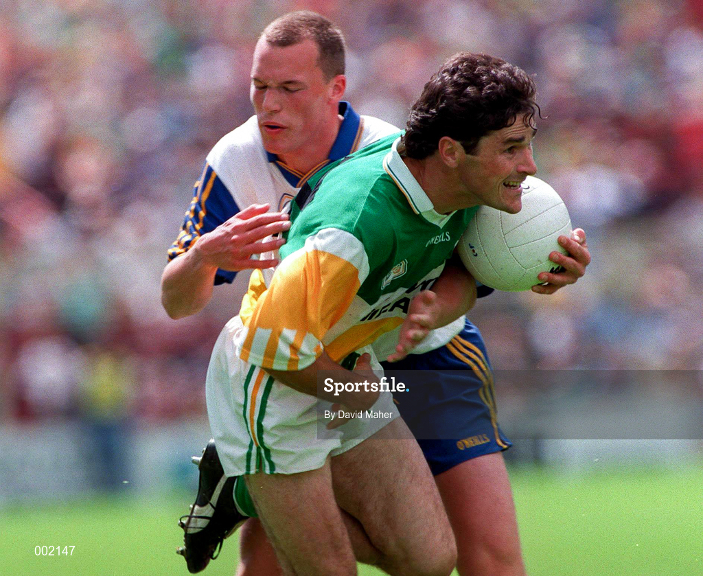 15 June 1997; Vinny Claffey of Offaly Football in action against Brendan O'hAnnaidh of Wicklow during the Leinster GAA Senior Football Championship Quarter-Final match between Offaly and Wicklow at Croke Park in Dublin. Photo by David Maher/Sportsfile