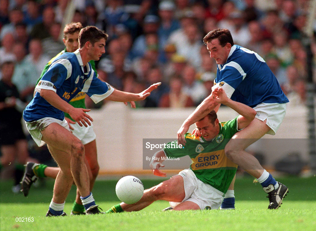 24 August 1997; William Kirby of Kerry in action against Stephen King, right, and Terry Farrelly, left, of Cavan during the GAA Football All-Ireland Senior Championship Semi-Final match between Cavan and Kerry at Croke Park in Dublin. Photo by Ray McManus/Sportsfile