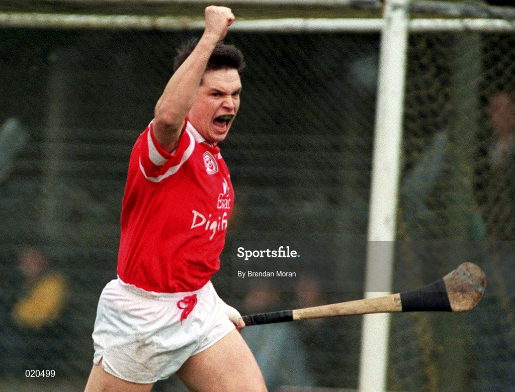 27 March 1999; Alan Browne of Cork celebrates after scoring a goal during the Church and General National Hurling League Division 1B match between Cork and Waterford at Páirc Uí Rinn in Cork. Photo by Brendan Moran/Sportsfile