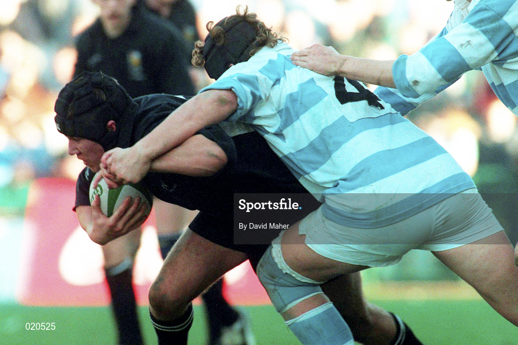 7 March 1999; Barry McCann of Cistercian College Roscrea is tackled by John MacGovern of Blackrock College during the Coca Cola Leinster Schools Senior Cup Final between Blackrock College and Cistercian College Roscrea at Lansdowne Road in Dublin. Photo by David Maher/Sportsfile