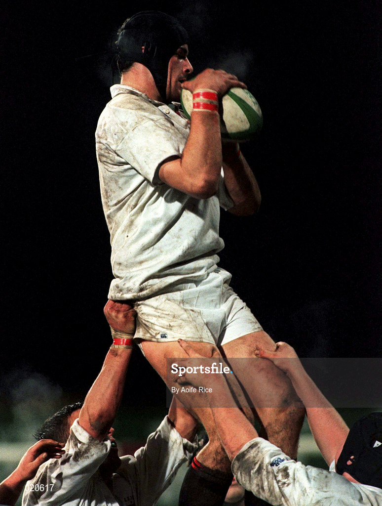 10 February 1999; Dave Sowerby of Dublin University wins a lineout during the Annual Colours match between UCD and Dublin University at Donnybrook Stadium in Dublin. Photo by Aoife Rice/Sportsfile
