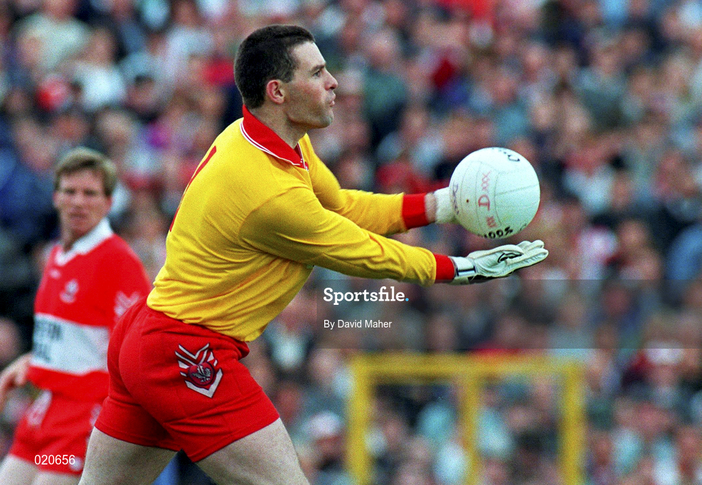 30 June 1996; Damien McCusker of Derry during the Bank of Ireland Ulster Senior Football Championship Semi-Final match between Tyrone and Derry at St Tiernach's Park in Clones, Monaghan. Photo by David Maher/Sportsfile