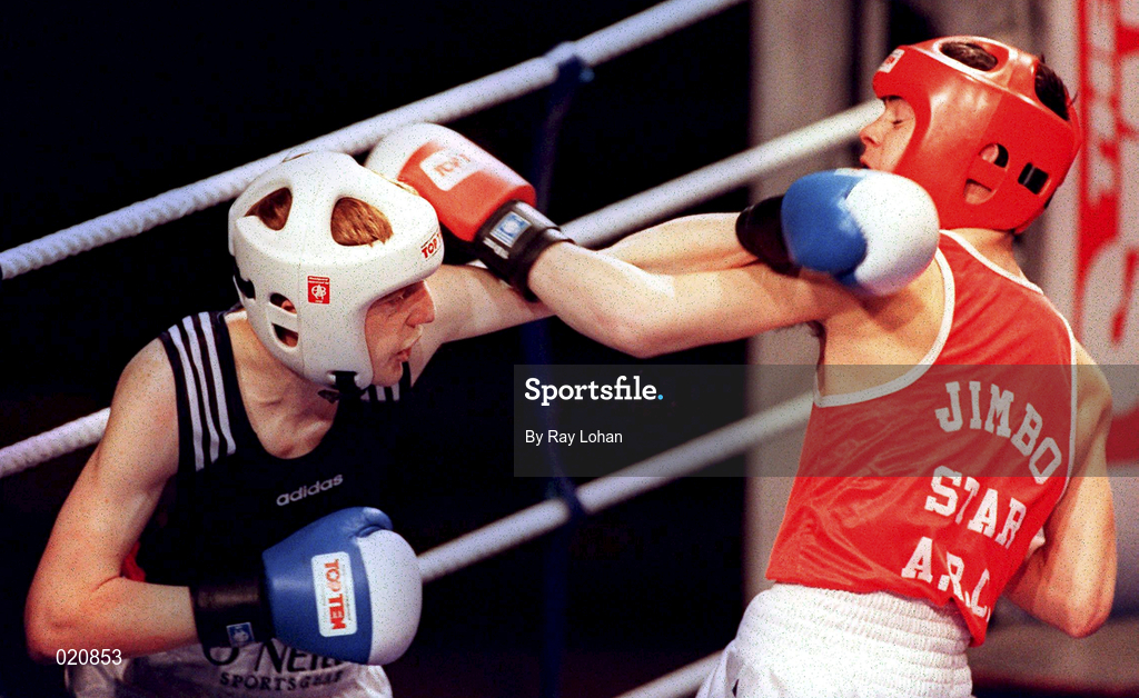 12 March 1999; Harry Cunningham, left, in action against James Rooney during the IABA National Boxing Championships at the National Stadium in Dublin. Photo by Ray Lohan/Sportsfile