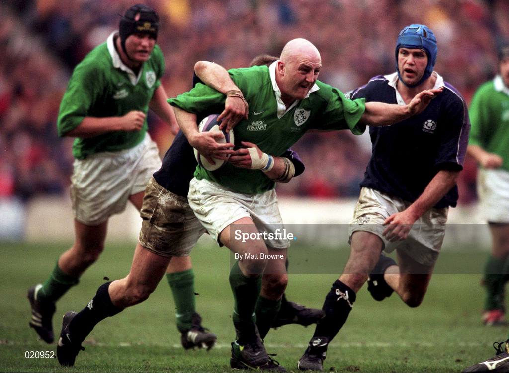 20 March 1999; Keith Wood of Ireland is tackled by Gary Armstrong of Scotland during the Five Nations Rugby Championship match between Scotland and Ireland in Murrayfield Stadium in Edinburgh, Scotland. Photo by Matt Browne/Sportsfile