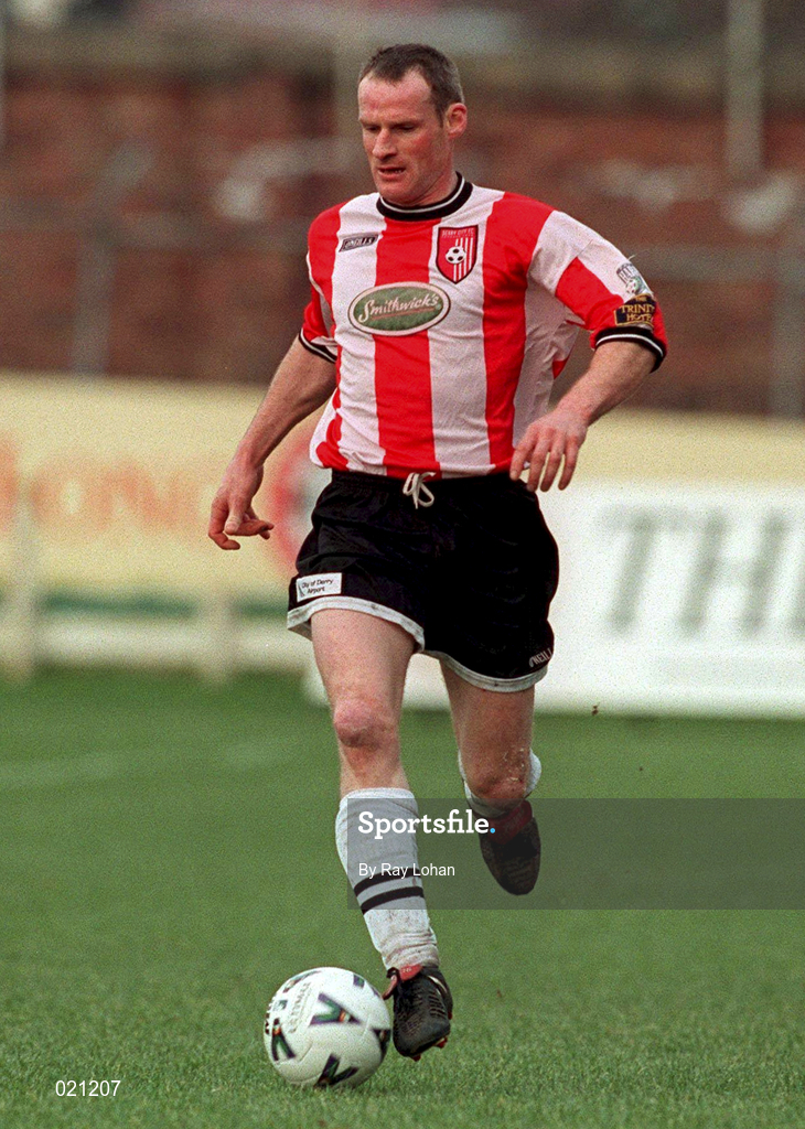14 February 1999; Paul Hegarty of Derry City during the Harp Lager National League Premier Division match between Derry City and St Patrick's Athletic at The Brandywell Stadium in Derry. Photo by Ray Lohan/Sportsfile