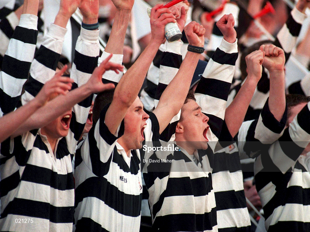 7 March 1999; Cistercian College Roscrea supporters cheer on their side during the Coca Cola Leinster Schools Senior Cup Final between Blackrock College and Cistercian College Roscrea at Lansdowne Road in Dublin. Photo by David Maher/Sportsfile