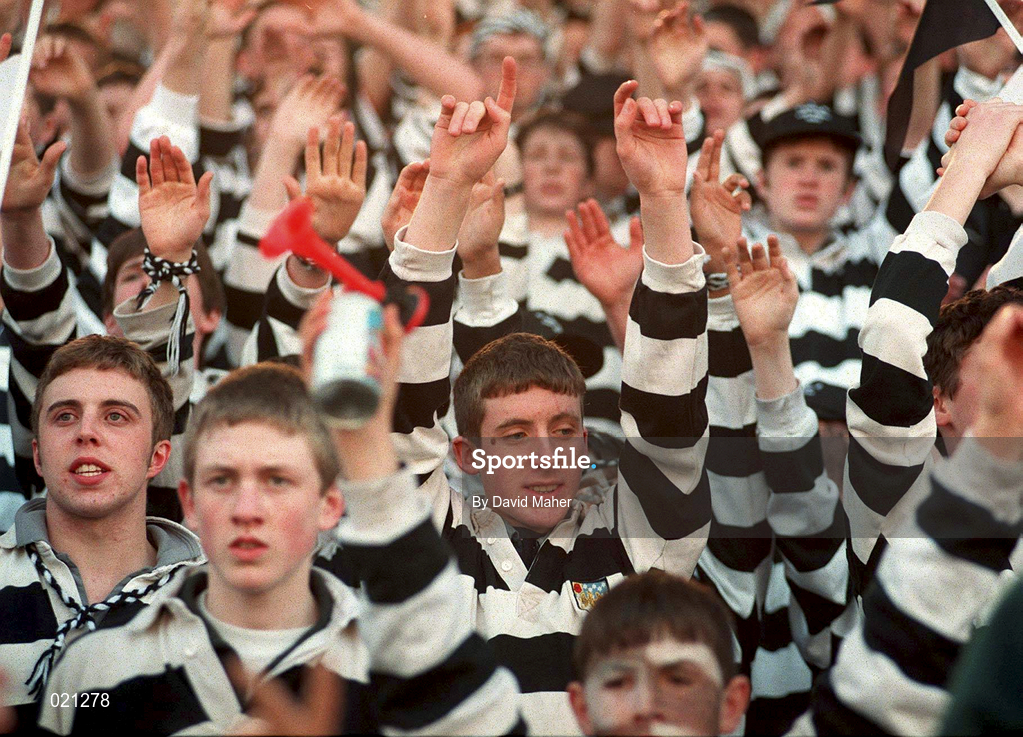 7 March 1999; Cistercian College Roscrea supporters cheer on their side during the Coca Cola Leinster Schools Senior Cup Final between Blackrock College and Cistercian College Roscrea at Lansdowne Road in Dublin. Photo by David Maher/Sportsfile