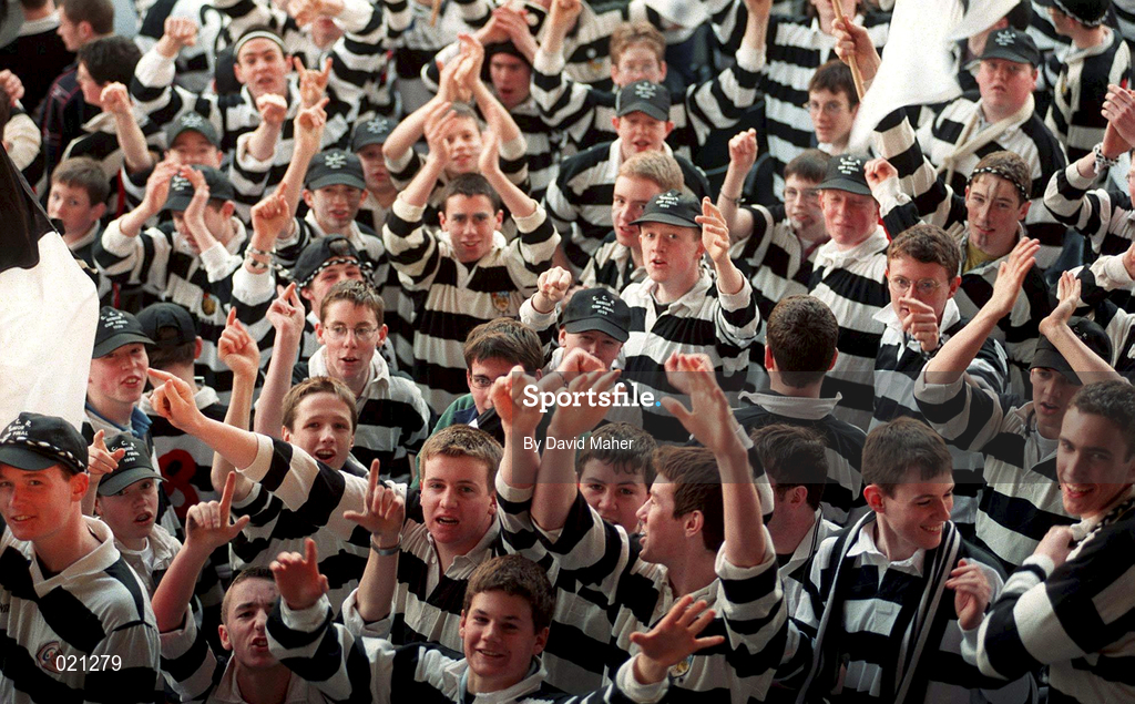 7 March 1999; Cistercian College Roscrea supporters cheer on their side during the Coca Cola Leinster Schools Senior Cup Final between Blackrock College and Cistercian College Roscrea at Lansdowne Road in Dublin. Photo by David Maher/Sportsfile