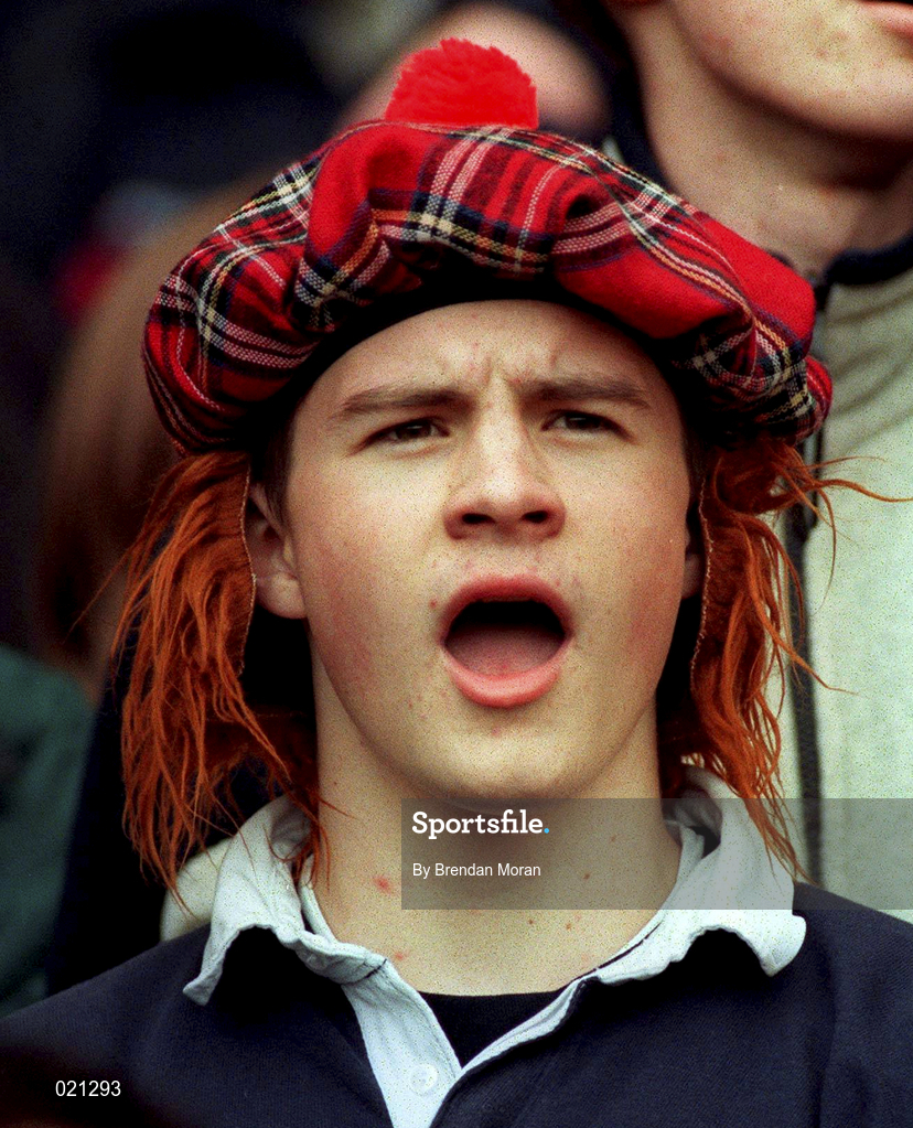 20 March 1999; A Scotland rugby fan during the Five Nations Rugby Championship match between Scotland and Ireland in Murrayfield Stadium in Edinburgh, Scotland. Photo by Brendan Moran/Sportsfile