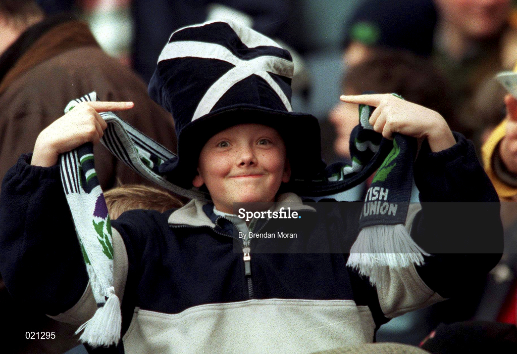 20 March 1999; A Scotland rugby fan during the Five Nations Rugby Championship match between Scotland and Ireland in Murrayfield Stadium in Edinburgh, Scotland. Photo by Brendan Moran/Sportsfile