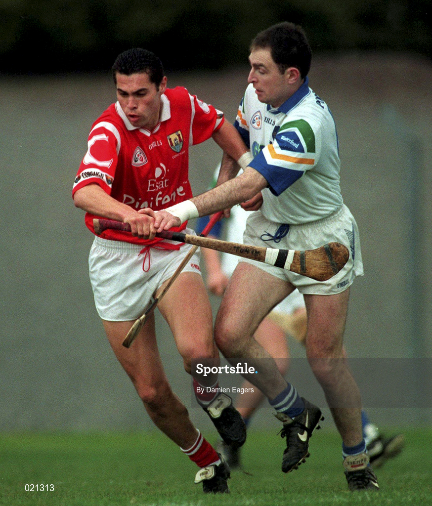 27 March 1999; Sean Og O hAilpin of Cork in action against Sean Daly of Waterford during the Church and General National Hurling League Division 1B match between Cork and Waterford at Páirc Uí Rinn in Cork. Photo by Damien Eagers/Sportsfile