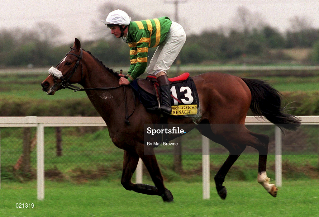 5 April 1999; Shamawan, with Francis Berry up, canters to the start prior to the Blanchardstown Renault Hurdle at Fairyhouse Racecourse in Ratoath, Meath. Photo by Matt Browne/Sportsfile
