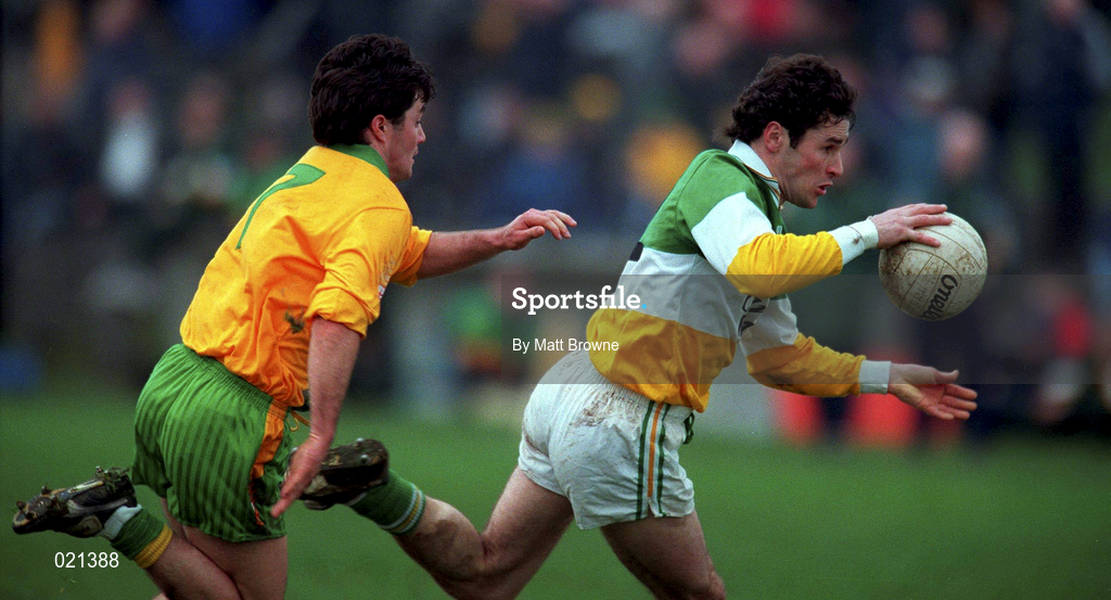 14 March 1999; Vinny Claffey of Offaly in action against Niall McCreedy of Donegal during the Church and General National Football League Division 1 match between Offaly and Donegal at O'Connor Park in Tullamore, Offaly. Photo by Matt Browne/Sportsfile