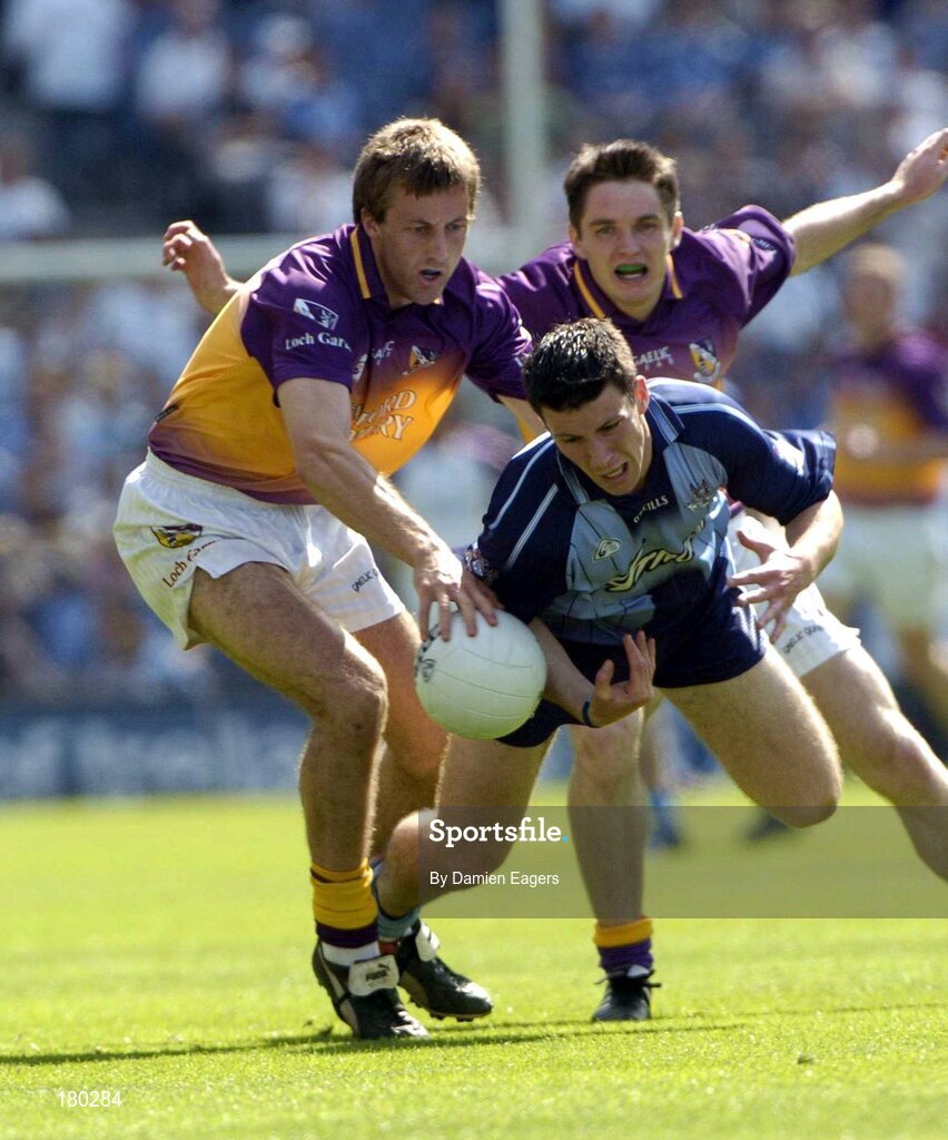 19 June 2005; Colin Moran, Dublin, in action against David Fogarty, left and Paraic Curtis, Wexford. Bank of Ireland Leinster Senior Football Championship Semi-Final, Dublin v Wexford, Croke Park, Dublin. Picture credit; Damien Eagers / SPORTSFILE