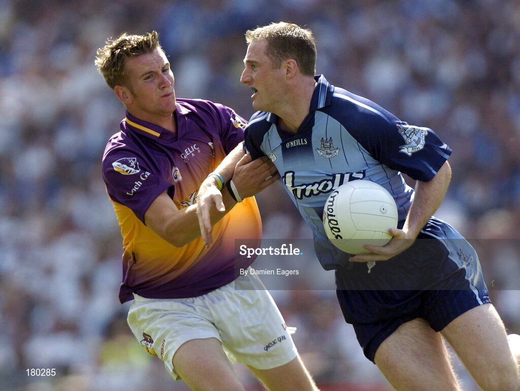 19 June 2005; Coman Goggins, Dublin, in action against P.J Banville, Wexford. Bank of Ireland Leinster Senior Football Championship Semi-Final, Dublin v Wexford, Croke Park, Dublin. Picture credit; Damien Eagers / SPORTSFILE