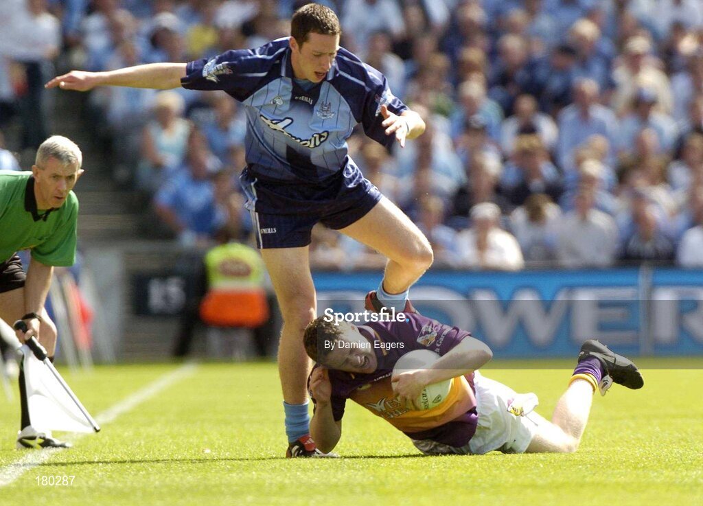 19 June 2005; Shane Cullen, Wexford, in action against Barry Cahill, Dublin. Bank of Ireland Leinster Senior Football Championship Semi-Final, Dublin v Wexford, Croke Park, Dublin. Picture credit; Damien Eagers / SPORTSFILE