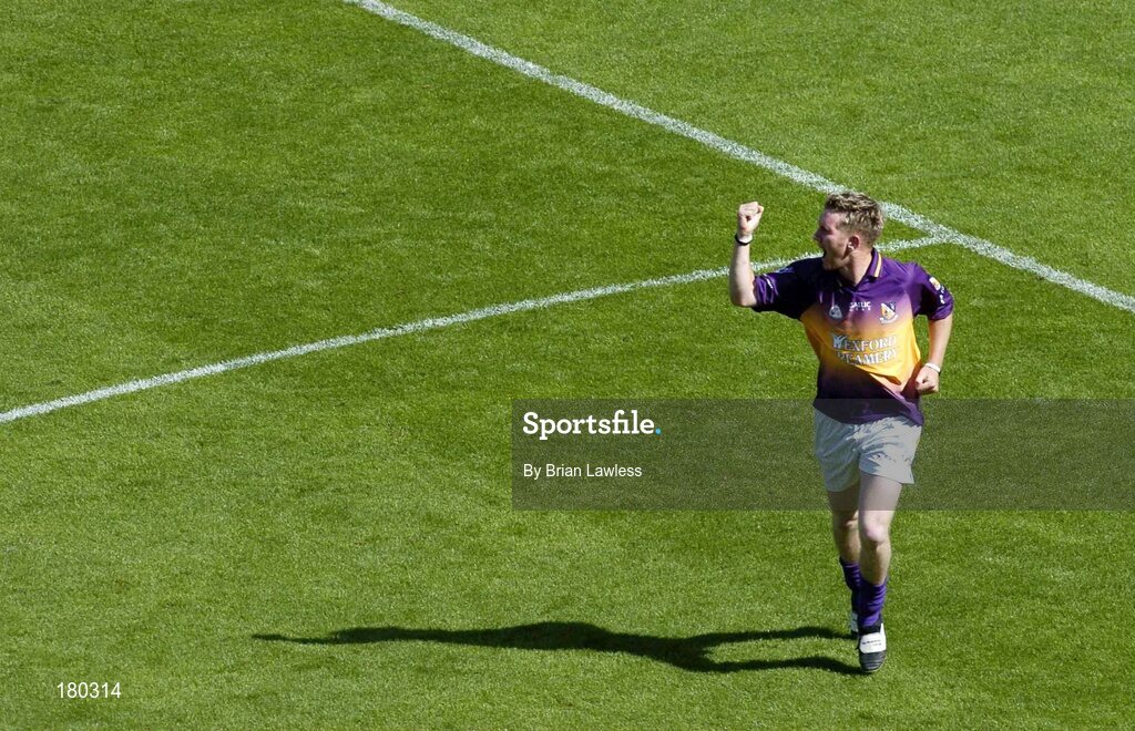 19 June 2005; Wexford's P.J. Banville celebrates after scoring his sides second goal. Bank of Ireland Leinster Senior Football Championship Semi-Final, Dublin v Wexford, Croke Park, Dublin. Picture credit; Brian Lawless / SPORTSFILE