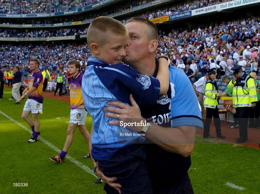 19 June 2005; Dublin manager Paul Caffrey is congratulated by his son 10 year old Eric after the win against Wexford. Bank of Ireland Leinster Senior Football Championship Semi-Final, Dublin v Wexford, Croke Park, Dublin. Picture credit; Matt Browne / SPORTSFILE