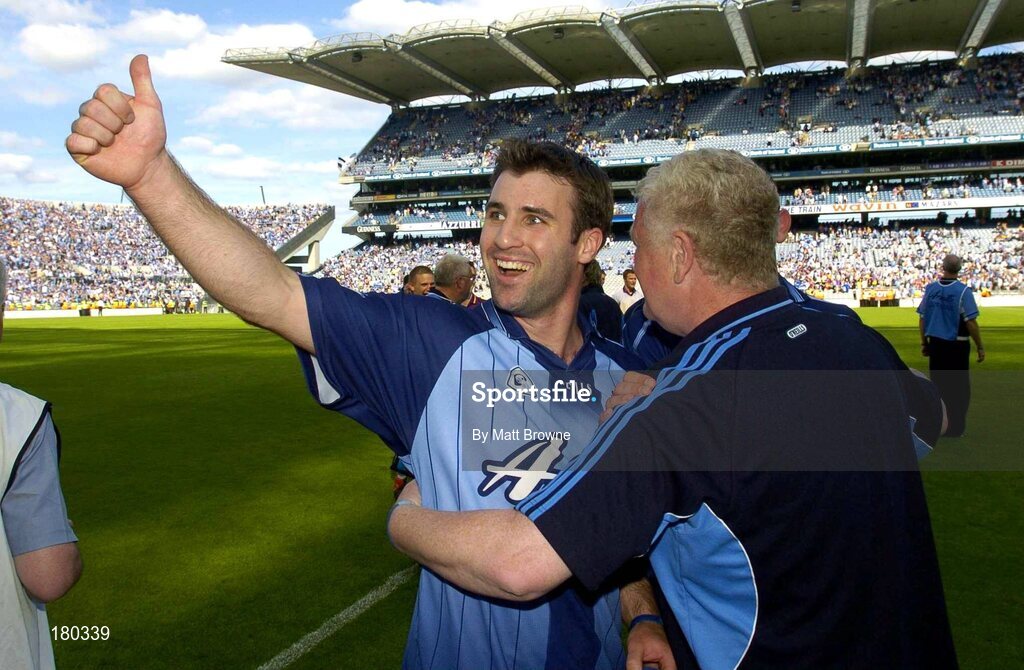 19 June 2005; Bryan Cullen, Dublin, celebrates with selector Dave Billings. Bank of Ireland Leinster Senior Football Championship Semi-Final, Dublin v Wexford, Croke Park, Dublin. Picture credit; Matt Browne / SPORTSFILE