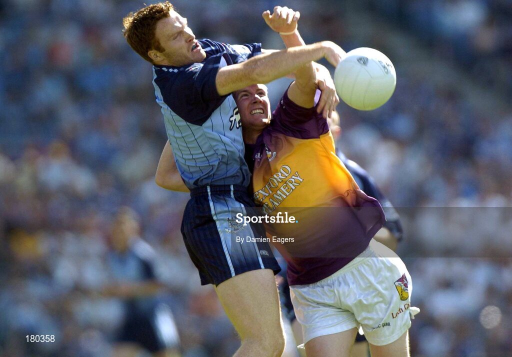 19 June 2005; Peadar Andrews, Dublin, in action against P.J Banville, Wexford. Bank of Ireland Leinster Senior Football Championship Semi-Final, Dublin v Wexford, Croke Park, Dublin. Picture credit; Damien Eagers / SPORTSFILE
