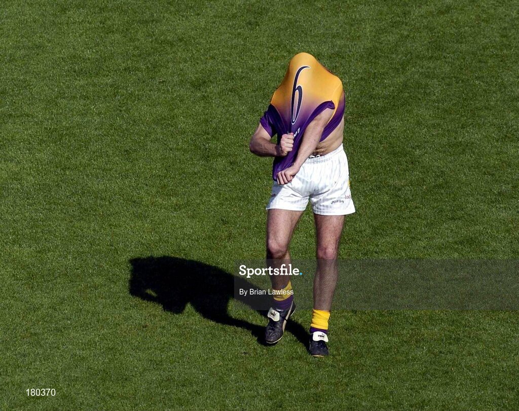 19 June 2005; A dejected David Fogarty, Wexford, removes his jersey after defeat to Dublin. Bank of Ireland Leinster Senior Football Championship Semi-Final, Dublin v Wexford, Croke Park, Dublin. Picture credit; Brian Lawless / SPORTSFILE