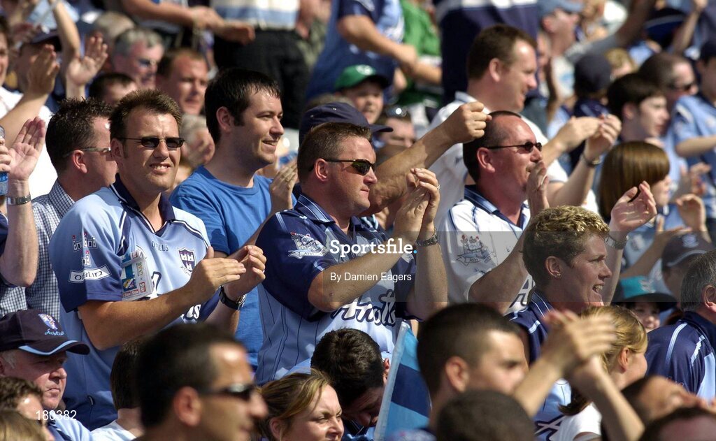 19 June 2005; Dublin supporters cheer on their team. Bank of Ireland Leinster Senior Football Championship Semi-Final, Dublin v Wexford, Croke Park, Dublin. Picture credit; Damien Eagers / SPORTSFILE