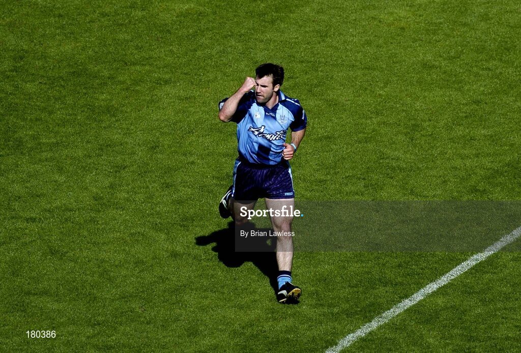 19 June 2005; Dublin's Bryan Cullen celebrates a late point. Bank of Ireland Leinster Senior Football Championship Semi-Final, Dublin v Wexford, Croke Park, Dublin. Picture credit; Brian Lawless / SPORTSFILE