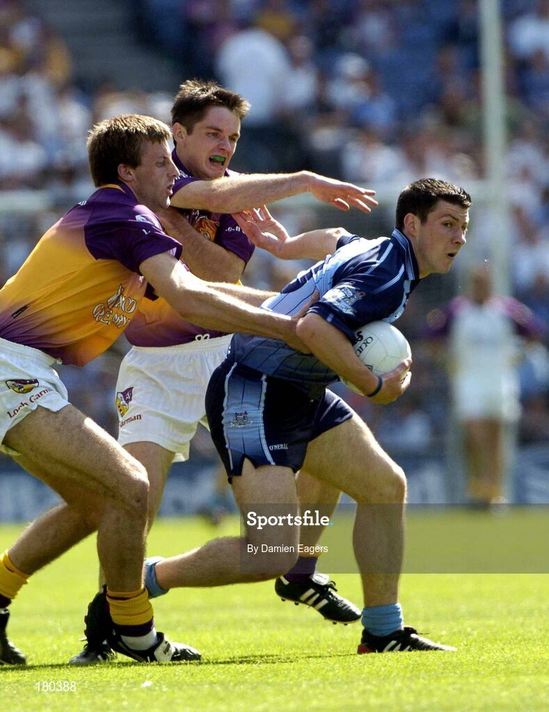 19 June 2005; Colin Moran, Dublin, in action against Paraic Curtis and David Fogarty, left, Wexford. Bank of Ireland Leinster Senior Football Championship Semi-Final, Dublin v Wexford, Croke Park, Dublin. Picture credit; Damien Eagers / SPORTSFILE