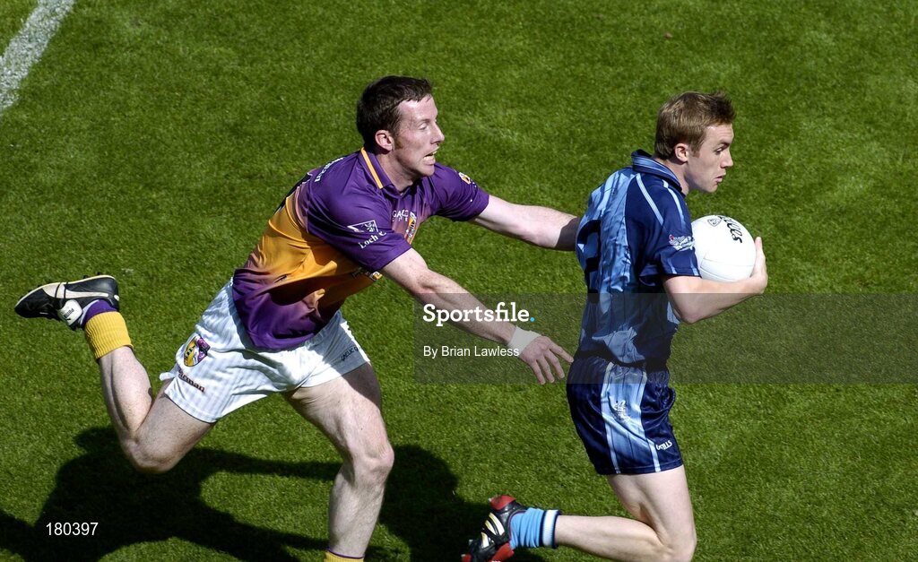 19 June 2005; Paul Griffin, Dublin, in action against Paddy Colfer, Wexford. Bank of Ireland Leinster Senior Football Championship Semi-Final, Dublin v Wexford, Croke Park, Dublin. Picture credit; Brian Lawless / SPORTSFILE