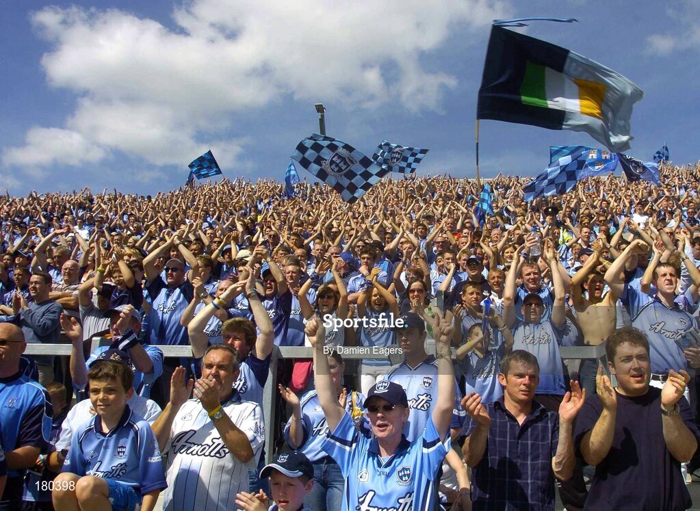 19 June 2005; Dublin supporters cheer on their team from Hill 16. Bank of Ireland Leinster Senior Football Championship Semi-Final, Dublin v Wexford, Croke Park, Dublin. Picture credit; Damien Eagers / SPORTSFILE