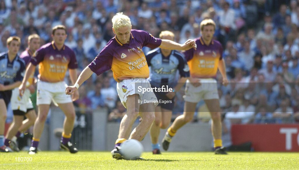 19 June 2005; Redmond Barry, Wexford, takes a penalty which was saved by Dublin goalkeeper Stephen Cluxton. Bank of Ireland Leinster Senior Football Championship Semi-Final, Dublin v Wexford, Croke Park, Dublin. Picture credit; Damien Eagers / SPORTSFILE