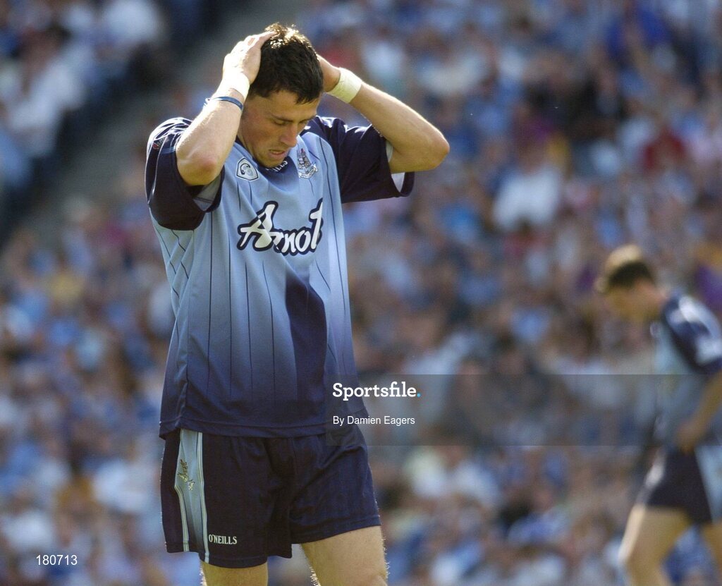 19 June 2005; Alan Brogan, Dublin holds his hands on his head after missing a point. Bank of Ireland Leinster Senior Football Championship Semi-Final, Dublin v Wexford, Croke Park, Dublin. Picture credit; Damien Eagers / SPORTSFILE