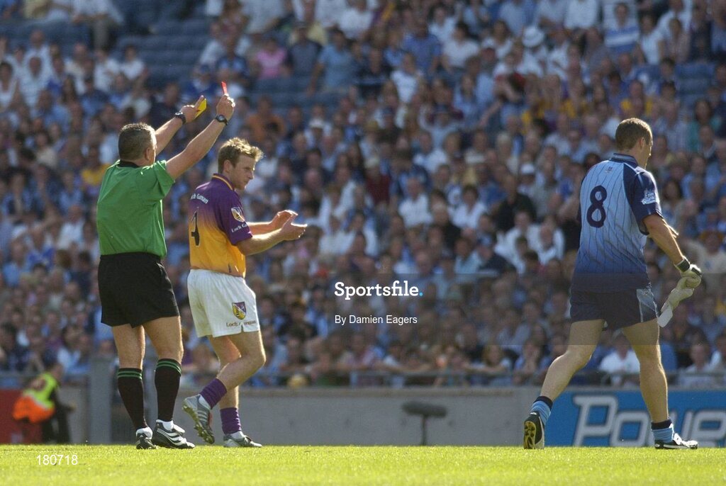 19 June 2005; Referee Brian Crowe shows the red card to Dublin's Ciaran Whelan. Bank of Ireland Leinster Senior Football Championship Semi-Final, Dublin v Wexford, Croke Park, Dublin. Picture credit; Damien Eagers / SPORTSFILE