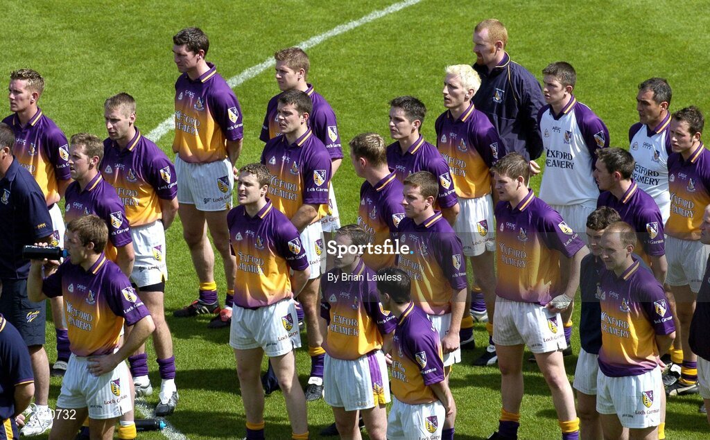 19 June 2005; Wexford players stand for the National Anthem before the start of the match. Bank of Ireland Leinster Senior Football Championship Semi-Final, Dublin v Wexford, Croke Park, Dublin. Picture credit; Brian Lawless / SPORTSFILE