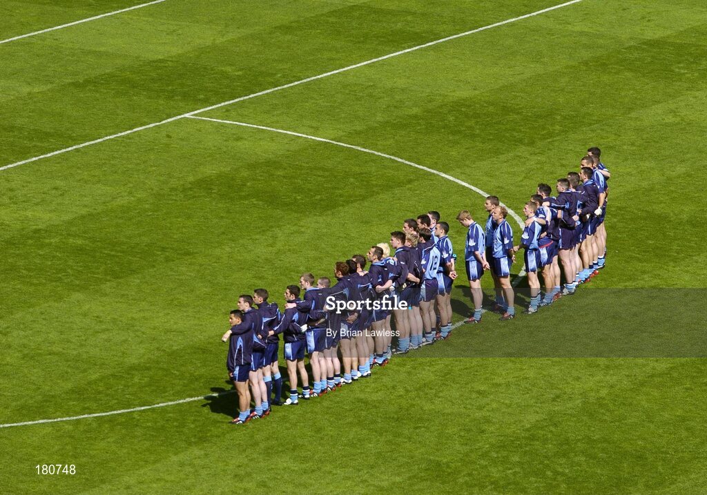 19 June 2005; The Dublin squad stand for the National Anthem before the start of the match. Bank of Ireland Leinster Senior Football Championship Semi-Final, Dublin v Wexford, Croke Park, Dublin. Picture credit; Brian Lawless / SPORTSFILE