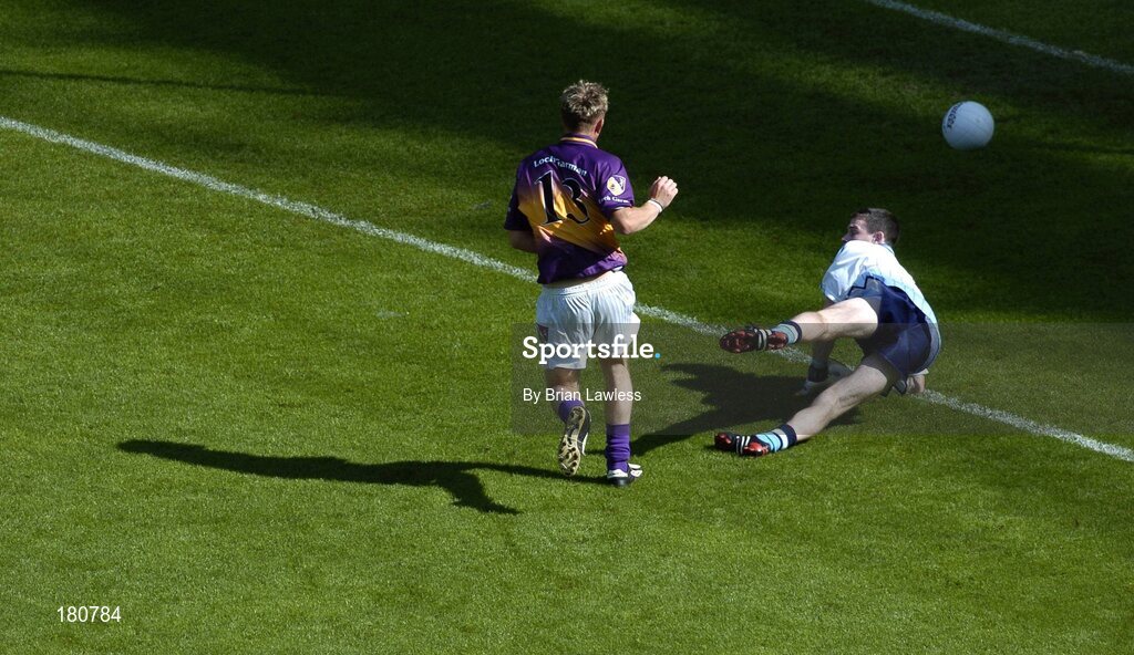 19 June 2005; Wexford's PJ Banville watches his shot go past Dublin goalkeeper Stephen Cluxton for Wexford's second goal. Bank of Ireland Leinster Senior Football Championship Semi-Final, Dublin v Wexford, Croke Park, Dublin. Picture credit; Brian Lawless / SPORTSFILE