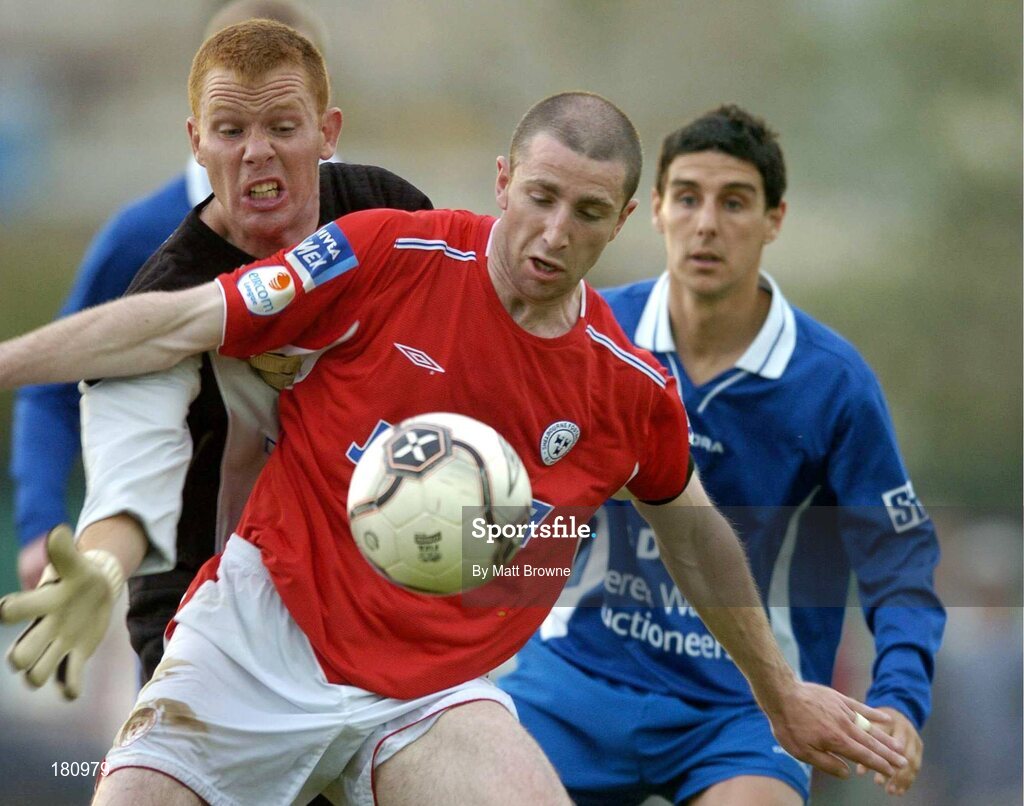 24 June 2005; Owen Heary, Shelbourne, in action against Packie Holden, Waterford United. eircom League, Premier Division, Waterford United v Shelbourne, Waterford RSC, Waterford. Picture credit; Matt Browne / SPORTSFILE