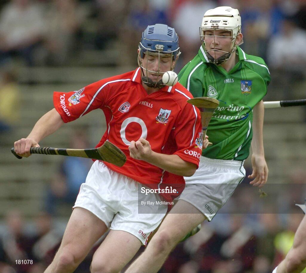 26 June 2005; Patrick Horgan, Cork, in action against Tom Condon, Limerick. Munster Minor Hurling Championship Final, Cork v Limerick, Pairc Ui Chaoimh, Cork. Picture Credit; Ray McManus / SPORTSFILE