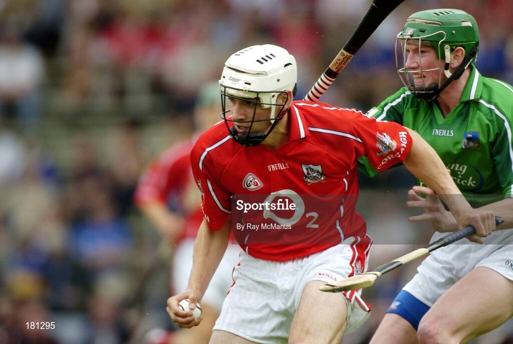 26 June 2005; Patrick Cronin, Cork, in action against Seamus Hickey, Limerick. Munster Minor Hurling Championship Final, Cork v Limerick, Pairc Ui Chaoimh, Cork. Picture Credit; Ray McManus / SPORTSFILE