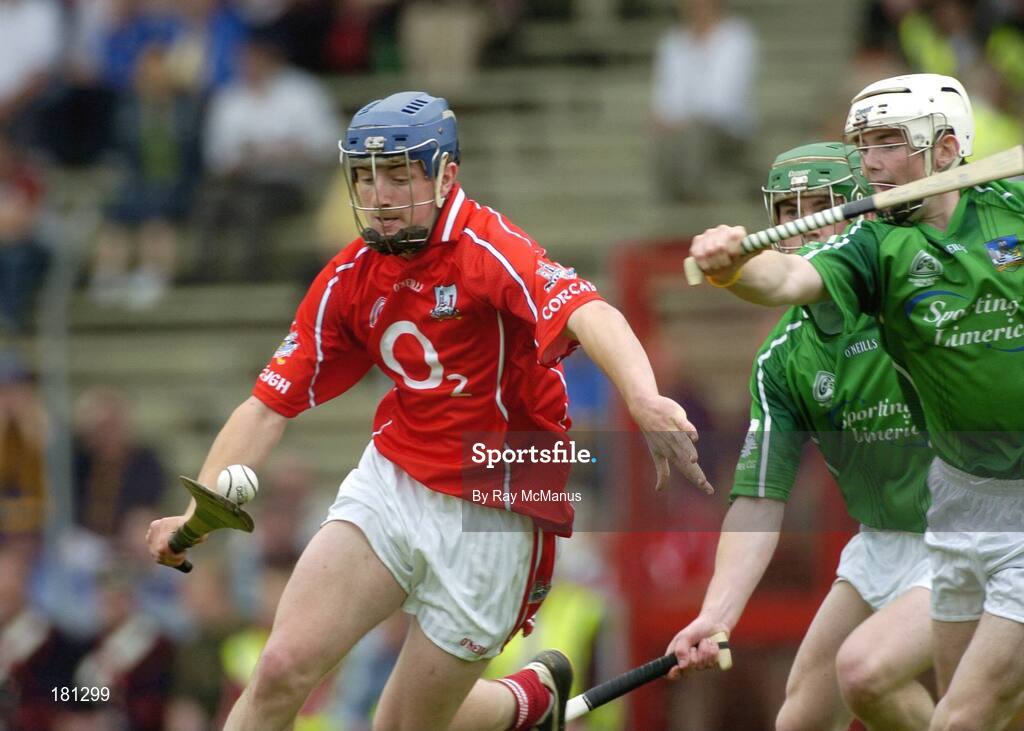 26 June 2005; Patrick Horgan, Cork, in action against Tom Condon, Limerick. Munster Minor Hurling Championship Final, Cork v Limerick, Pairc Ui Chaoimh, Cork. Picture Credit; Ray McManus / SPORTSFILE