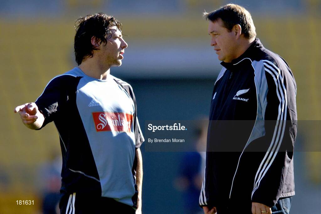 1 July 2005; Scrum-half Byron Kelleher, left, in conversation with assistant coach Steve Hansen. New Zealand Captain's Run, Westpac Stadium, Wellington, New Zealand. Picture credit; Brendan Moran / SPORTSFILE